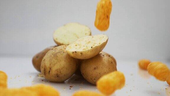 薯片掉落在土豆上