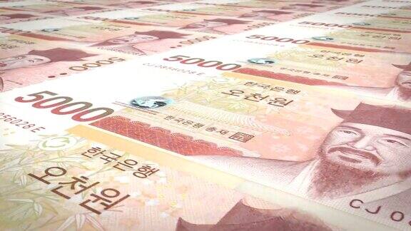 韩国5000韩元的钞票滚动现金钞票循环