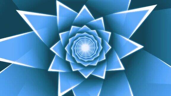 蓝色花螺旋形与尖锐的角度叶片循环动画背景