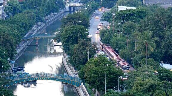 泰国曼谷法隆加臣运河鸟瞰图