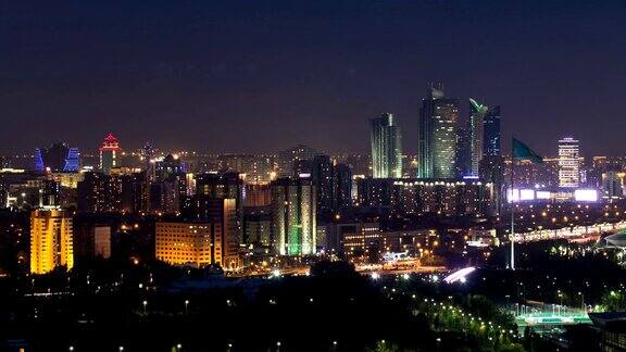 哈萨克斯坦阿斯塔纳城市商务区夜景