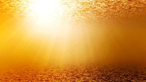 可循环无缝温暖的橙色水下波背景与阳光光束超高清4k