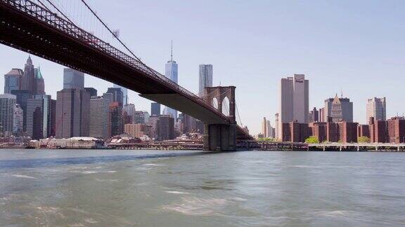 美国夏季纽约布鲁克林大桥公园曼哈顿全景4k时间流逝