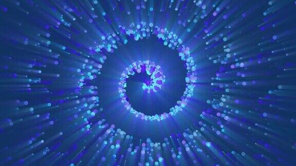 蓝色紫色4k高度详细的粒子流-循环金色闪光粒子螺旋涡