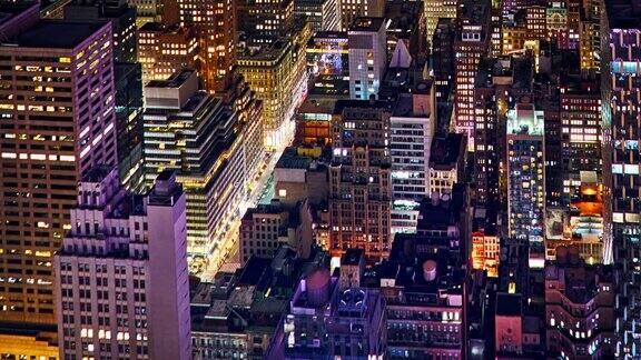空中曼哈顿纽约市的夜晚照明