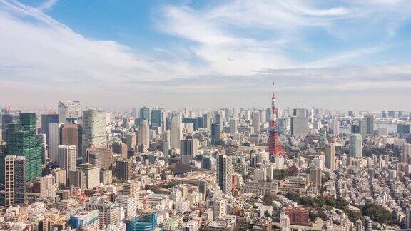 延时:东京塔和日本城市景观的鸟瞰图