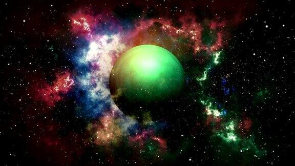 4K绿色发光的神秘行星与恒星粒子运动背景