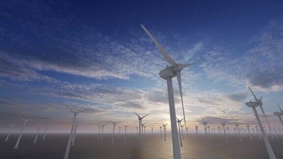 海上风力涡轮机动画风力涡轮机动画场景