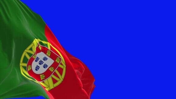 葡萄牙国旗在蓝色背景上孤立地挥舞着