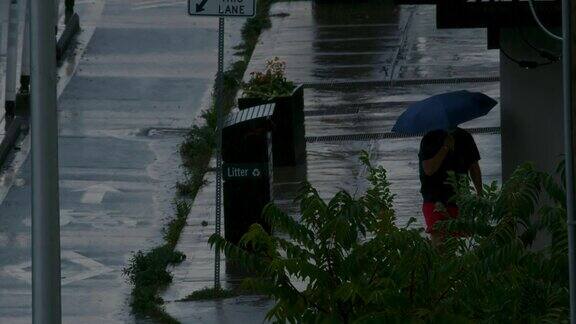 在暴雨中拍摄城市街道没有面孔识别的