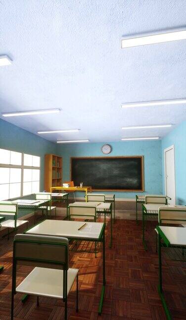 垂直的动画学校空教室里的空白黑板放大