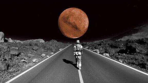 离奇的月球漫步女宇航员沿着沙漠公路奔向遥远的火星