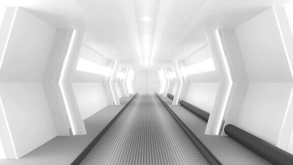 宇宙飞船或科学圈科幻走廊白色