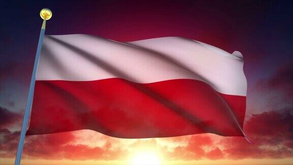 4k波兰高度详细旗帜可循环