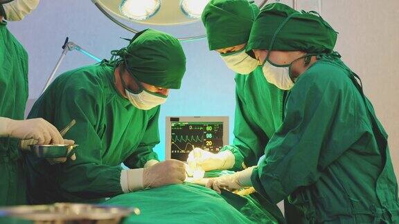 亚洲医生医疗队在医院手术室进行外科手术
