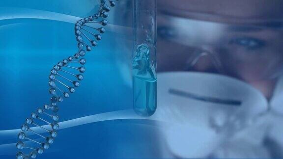 实验室里的dna链在科学家身上旋转的动画