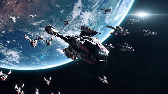 地球轨道上的科幻战舰舰队