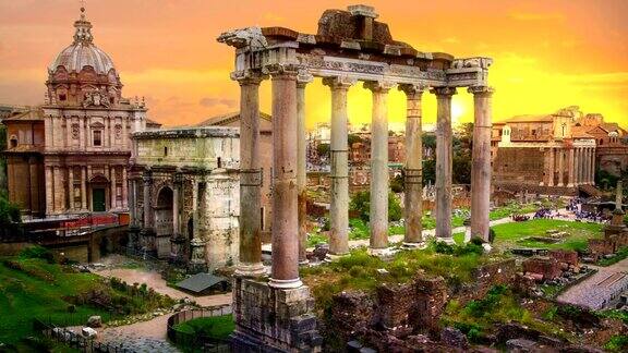 日落时罗马广场的废墟古代政府建筑开始于公元前7世纪罗马
