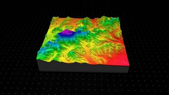 一个土壤切片的3d渲染山孤立在黑暗的背景