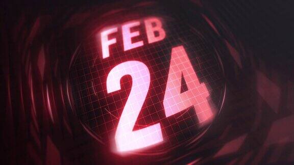 2月24日3d动画红外线日历在未来和科技发光霓虹灯拍摄纪念在led等4k循环