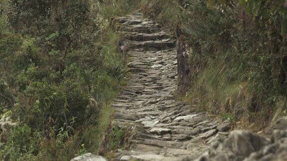 倾斜通往马丘比丘的印加石径秘鲁库斯科