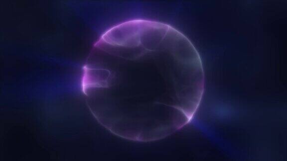 抽象紫色环能量球圆发光透明神奇电力未来的高科技空间4k视频60fps