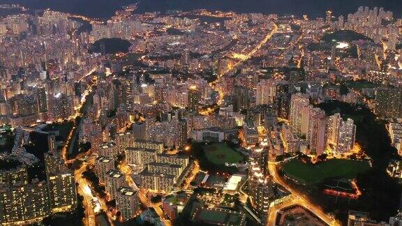 鸟瞰图九龙区香港晚上4K
