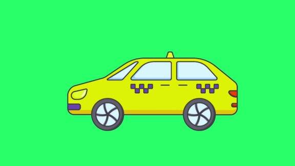 动画黄色汽车在绿色屏幕上
