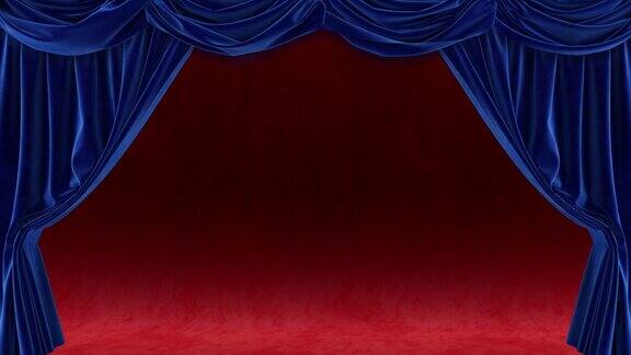 红色背景上的蓝色窗帘动画