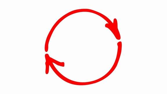 圆形箭头的动画图标重载旋转的红色符号毛圈的视频手绘矢量插图孤立在白色背景上