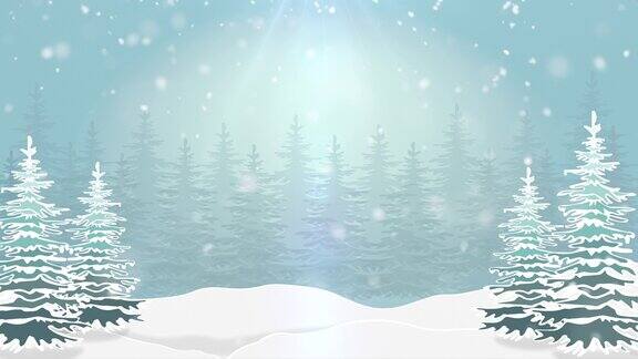 冬天和圣诞节背景与雪花飘落的动画