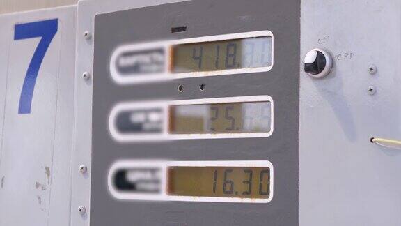 汽油电子计数器加油站的燃料关闭了慢动作