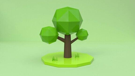 最小抽象运动树卡通风格的环境概念3d渲染