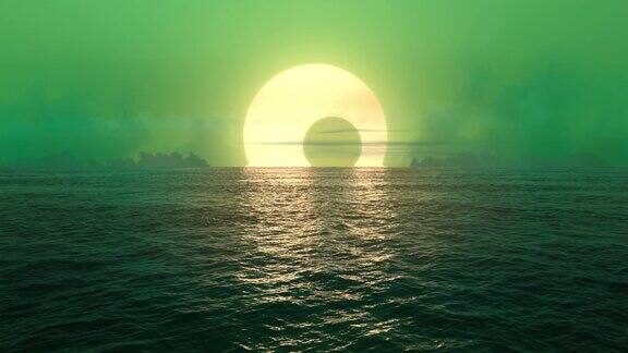 绿色星球-日落和日食无缝环海洋