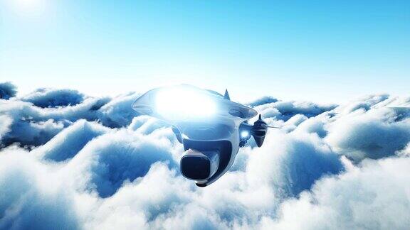 未来科幻飞船在云中飞行现实的4k的动画
