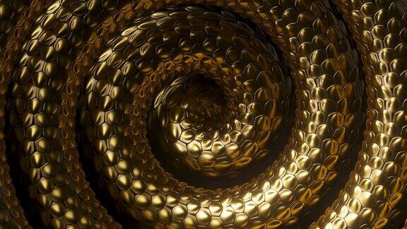 无缝3d动画抽象背景配合金色蛇形螺旋金属光泽龙鳞纹理