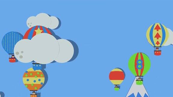 4k五颜六色的热气球在蓝天中飞翔