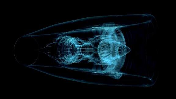 喷气发动机3Dx射线蓝色透明隔离在黑色