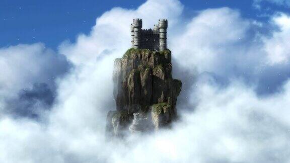 3D天空城堡之间的云-景观VJ循环运动图形背景背景图形动画