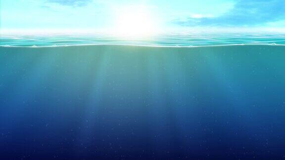 水下抽象的蓝色海洋背景深海旅行概念-4K超高清60帧秒3D动画