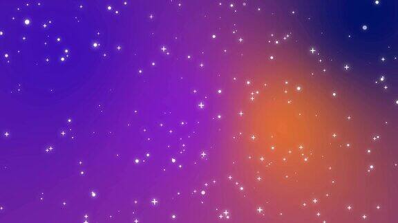 闪闪发光的粒子在紫色、蓝色、橙色渐变背景中移动