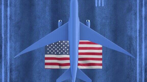 一架商用飞机在美国机场降落飞机在机场着陆时的鸟瞰图美国旅游概念