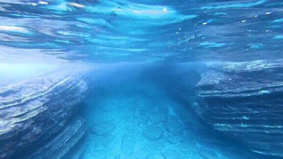 海平面下洞穴入口的水下视图