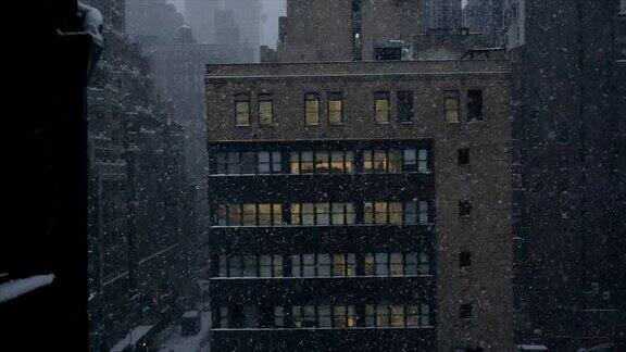 冬天的雪城大雪覆盖的大都市
