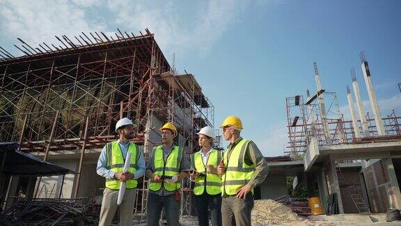 土木工程师与建筑工人在建筑地盘会面