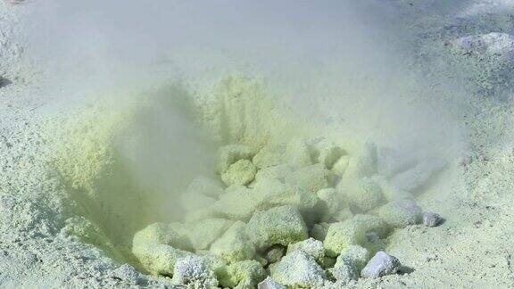 硫磺蒸汽从地面火山口升起-中景