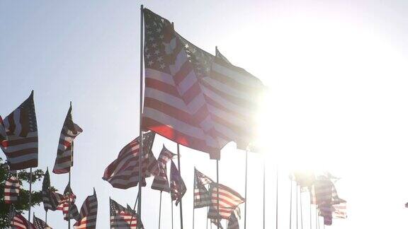 在风中飘扬的美国国旗