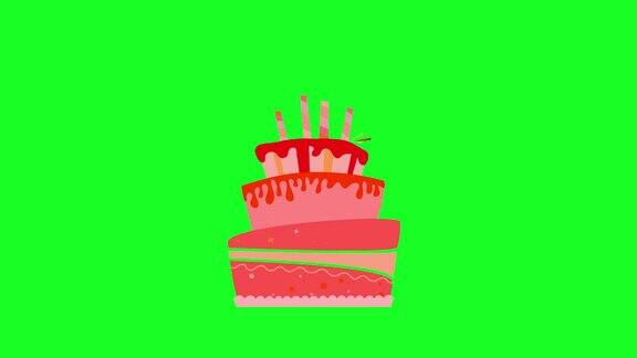 生日蛋糕动画蛋糕的动画绿屏背景生日蛋糕快乐生日蛋糕的4k视频生日快乐有蜡烛的生日蛋糕