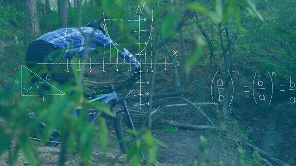 在森林里骑自行车的人的数学方程和图表