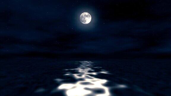 月圆夜海月光映海波光粼粼